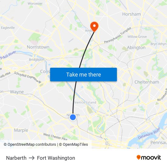 Narberth to Fort Washington map