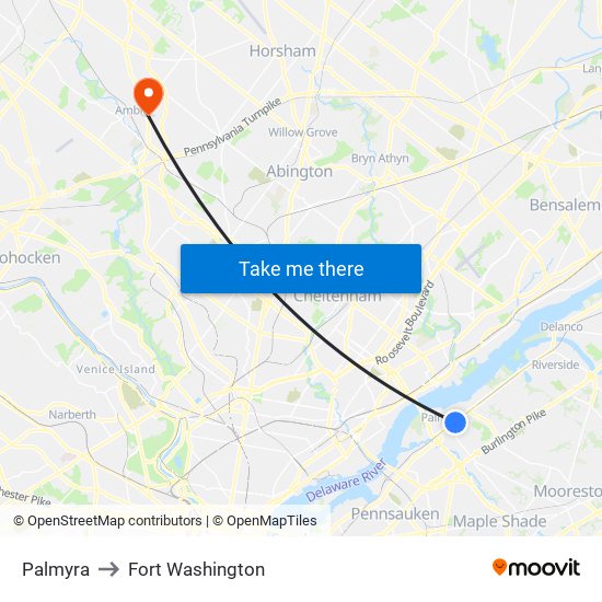 Palmyra to Fort Washington map