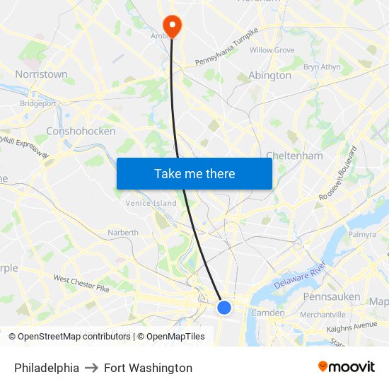 Philadelphia to Fort Washington map