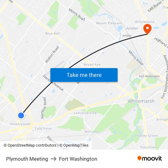 Plymouth Meeting to Fort Washington map