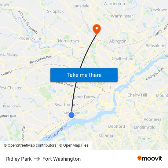 Ridley Park to Fort Washington map