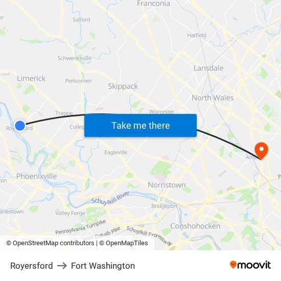 Royersford to Fort Washington map