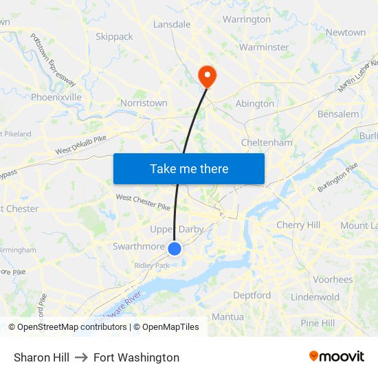 Sharon Hill to Fort Washington map