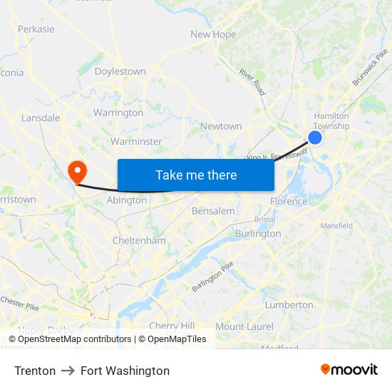 Trenton to Fort Washington map