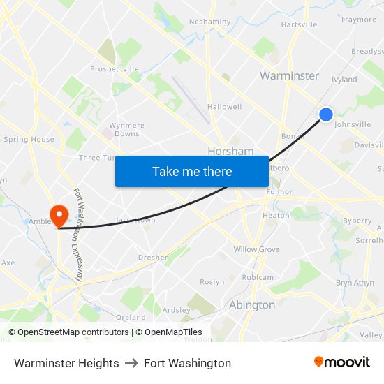 Warminster Heights to Fort Washington map