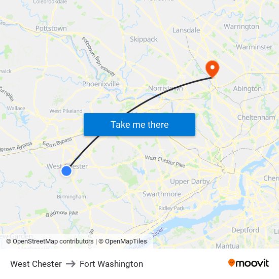 West Chester to Fort Washington map