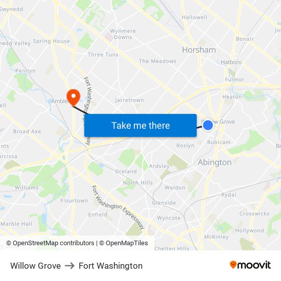 Willow Grove to Fort Washington map