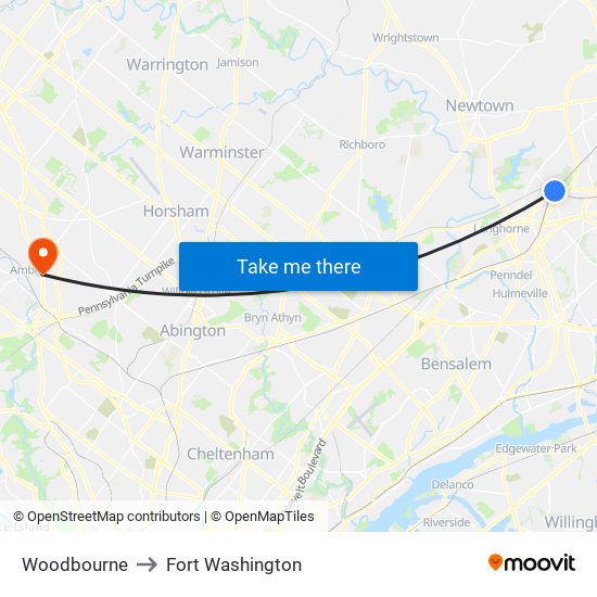 Woodbourne to Fort Washington map