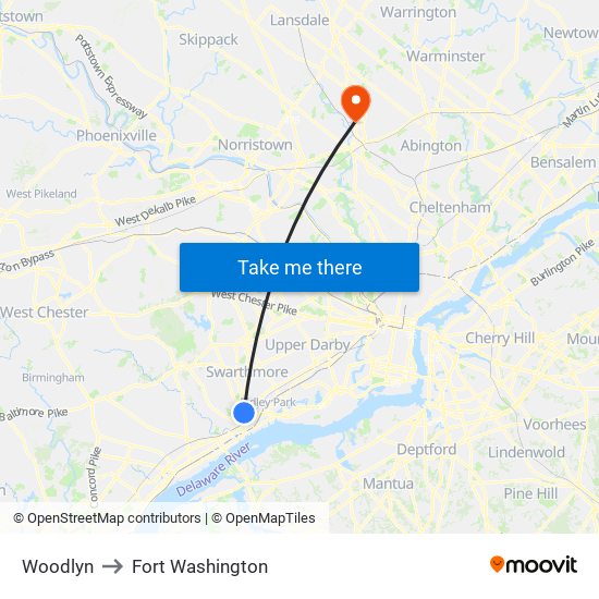 Woodlyn to Fort Washington map