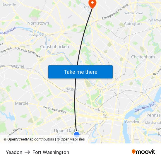 Yeadon to Fort Washington map