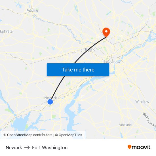 Newark to Fort Washington map