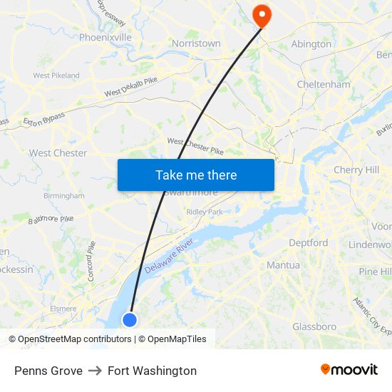 Penns Grove to Fort Washington map