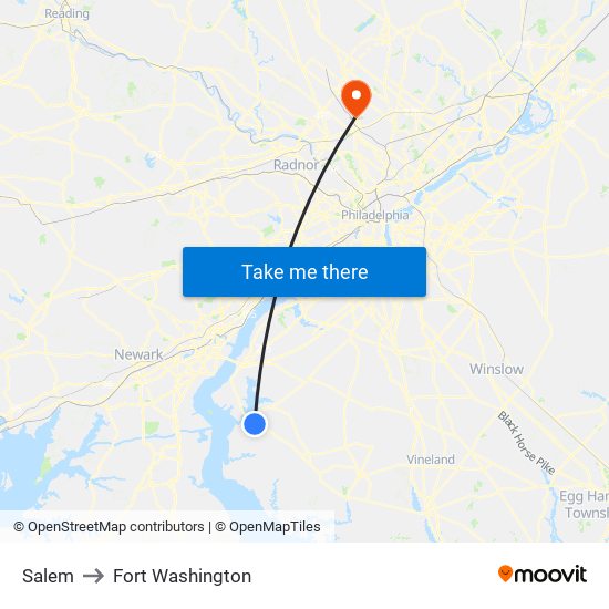 Salem to Fort Washington map