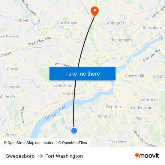 Swedesboro to Fort Washington map
