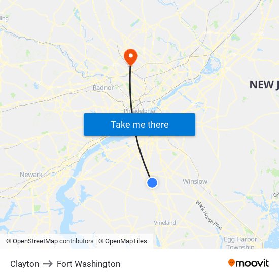Clayton to Fort Washington map