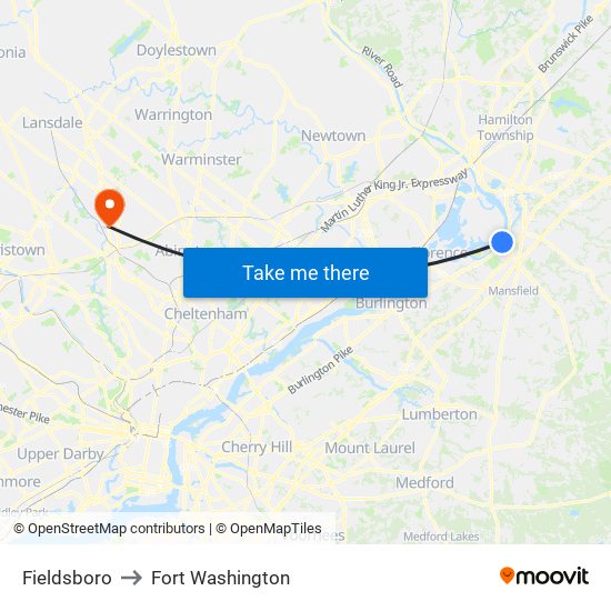 Fieldsboro to Fort Washington map