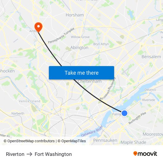 Riverton to Fort Washington map