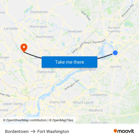 Bordentown to Fort Washington map