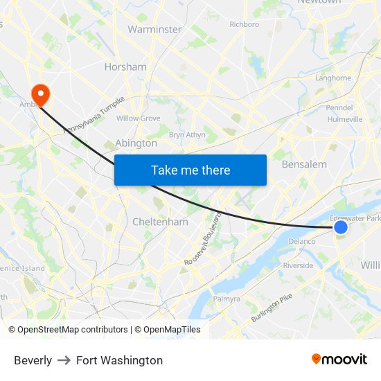 Beverly to Fort Washington map