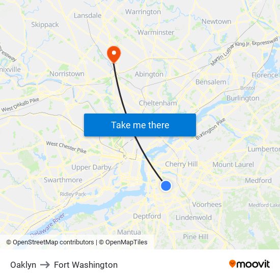Oaklyn to Fort Washington map