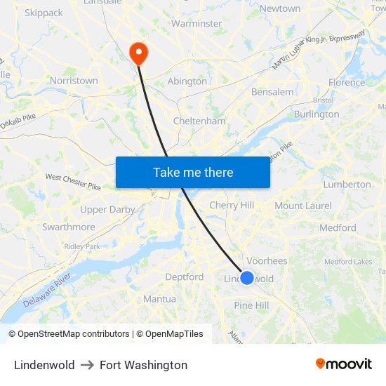 Lindenwold to Fort Washington map