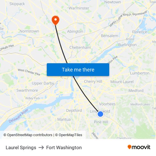 Laurel Springs to Fort Washington map