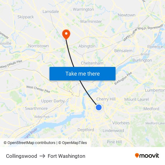 Collingswood to Fort Washington map