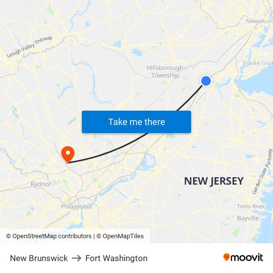 New Brunswick to Fort Washington map