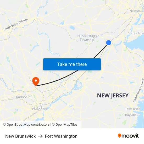 New Brunswick to Fort Washington map