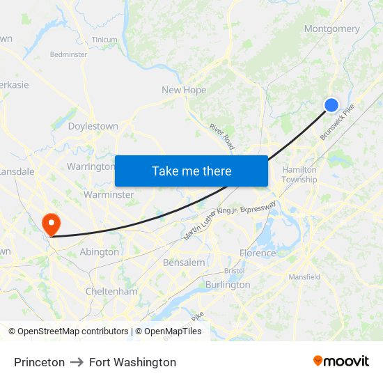 Princeton to Fort Washington map