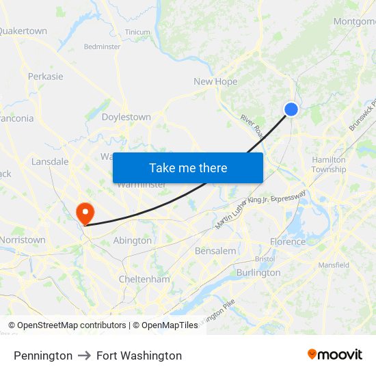 Pennington to Fort Washington map