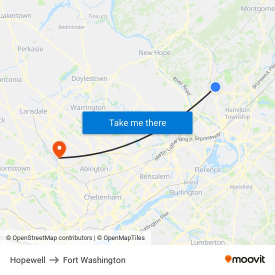 Hopewell to Fort Washington map