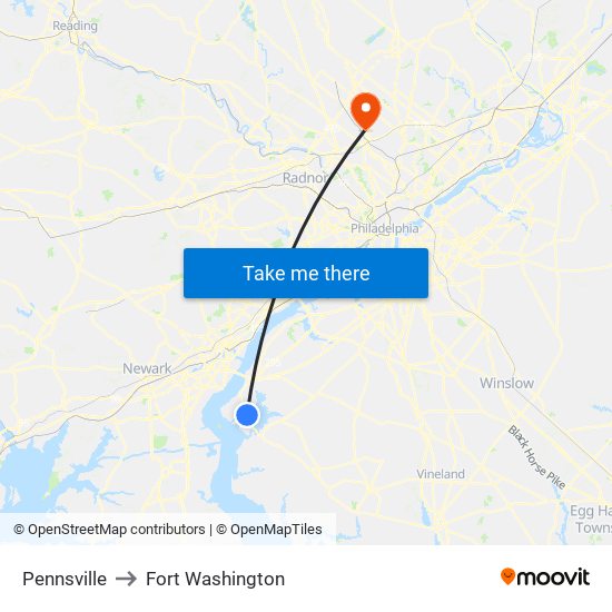 Pennsville to Fort Washington map