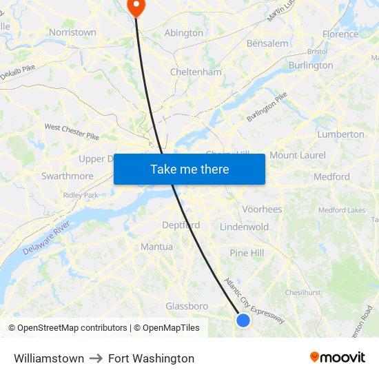 Williamstown to Fort Washington map