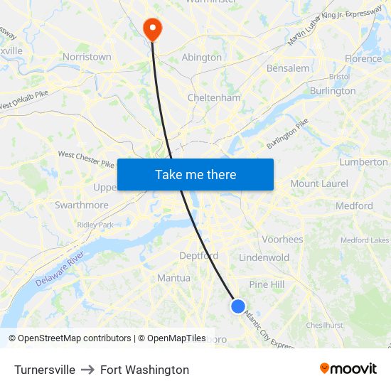 Turnersville to Fort Washington map