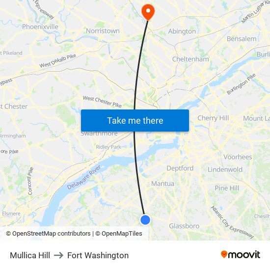 Mullica Hill to Fort Washington map