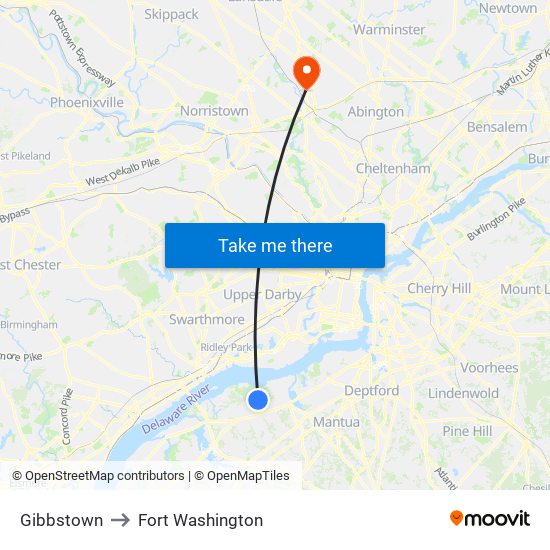 Gibbstown to Fort Washington map