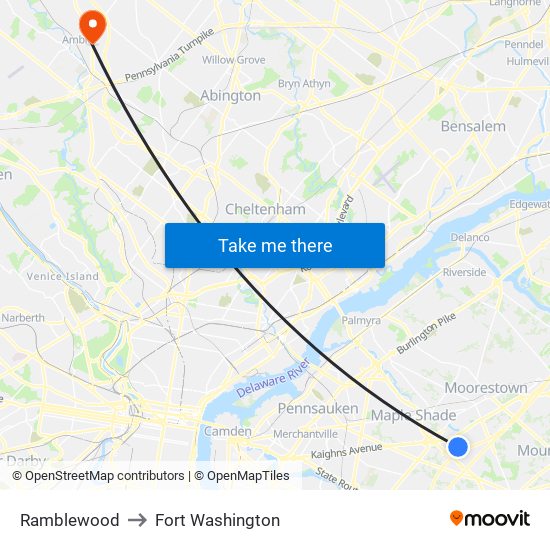 Ramblewood to Fort Washington map