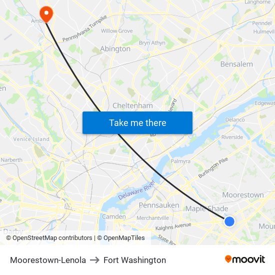 Moorestown-Lenola to Fort Washington map