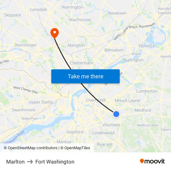 Marlton to Fort Washington map