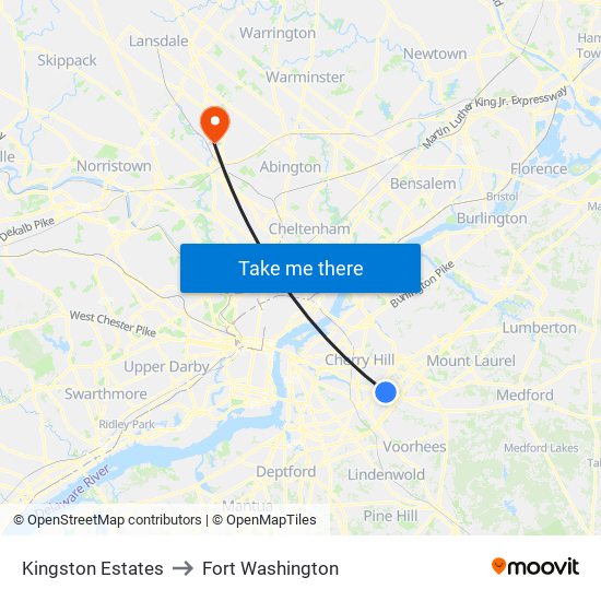 Kingston Estates to Fort Washington map