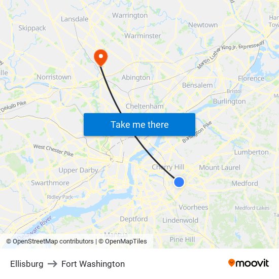 Ellisburg to Fort Washington map