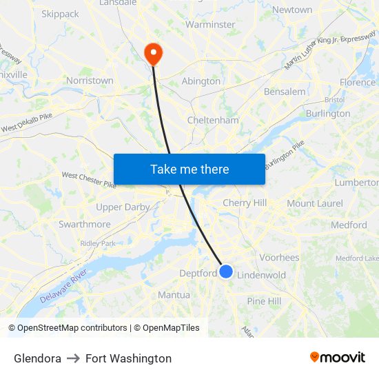 Glendora to Fort Washington map