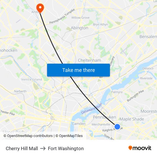 Cherry Hill Mall to Fort Washington map