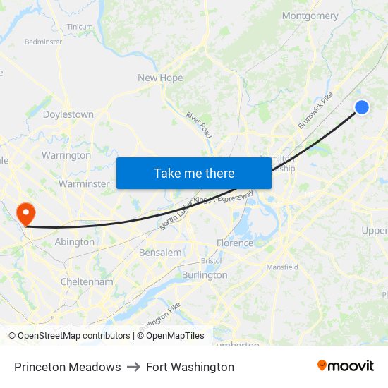Princeton Meadows to Fort Washington map