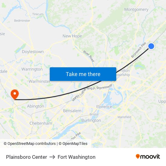 Plainsboro Center to Fort Washington map