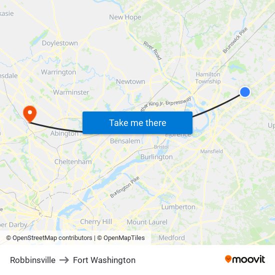 Robbinsville to Fort Washington map