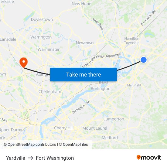 Yardville to Fort Washington map