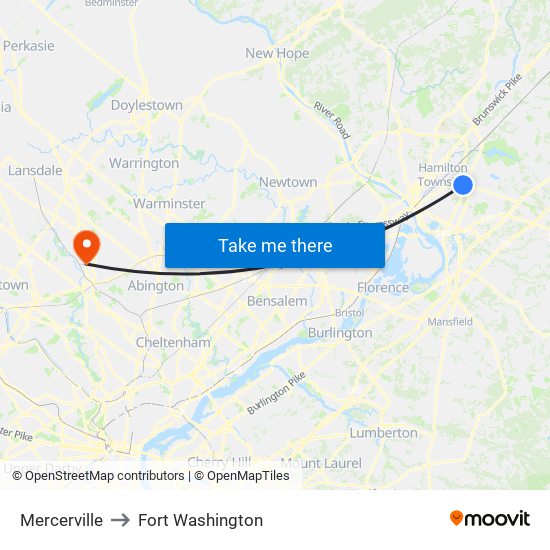 Mercerville to Fort Washington map