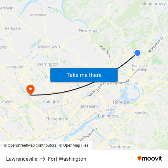 Lawrenceville to Fort Washington map